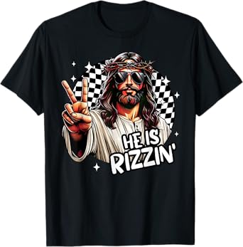 He Is Rizzin' Jesus Christian Happy Easter Hunt Eggs Funny T-Shirt