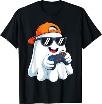 Funny Ghost Playing Video Game Halloween Gaming Boys Men T-Shirt