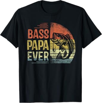 Bass Papa Ever Fishing Gifts Papa Birthday Vintage T-Shirt