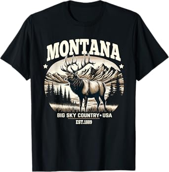Montana Rocky Mountain Elk, Big Sky Country Design T-Shirt