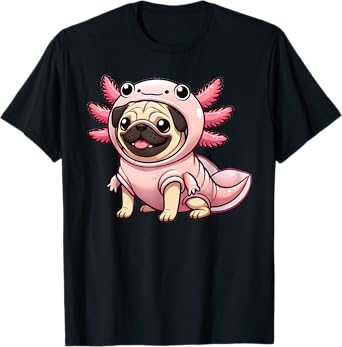 Kawaii Dog Pug Axolotl Costume T-Shirt for Men Women Kids