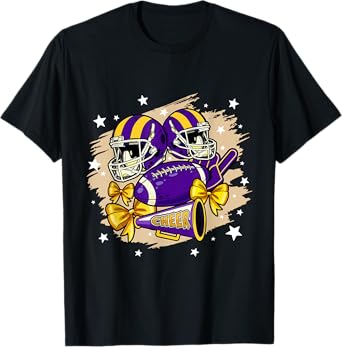 Football Cheer Mom Sister Coquette Bow Game Day Purple Women T-Shirt