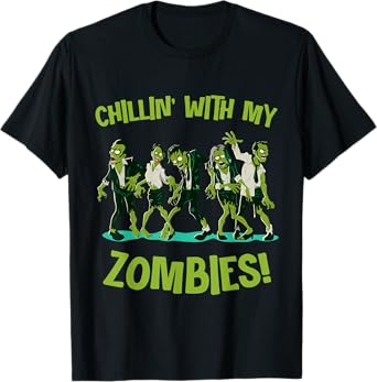 Chillin With My Zombies Funny Halloween Group Friend Costume T-Shirt