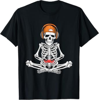 Video Game Skeleton Halloween Gaming Teens Gamer Men Boy Kid T-Shirt