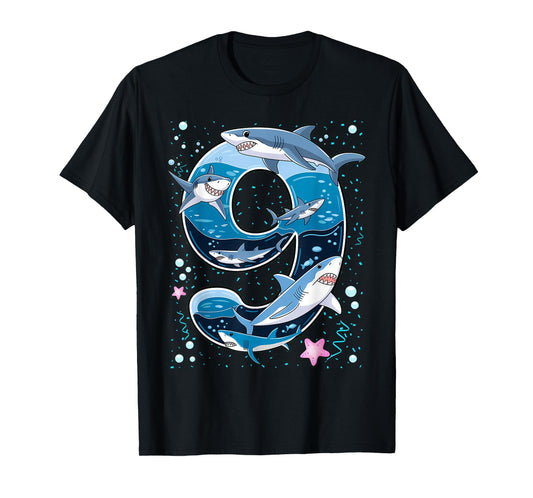 Kids 9th Birthday 9 Years Old Shark Boys Sea Ocean T-Shirt