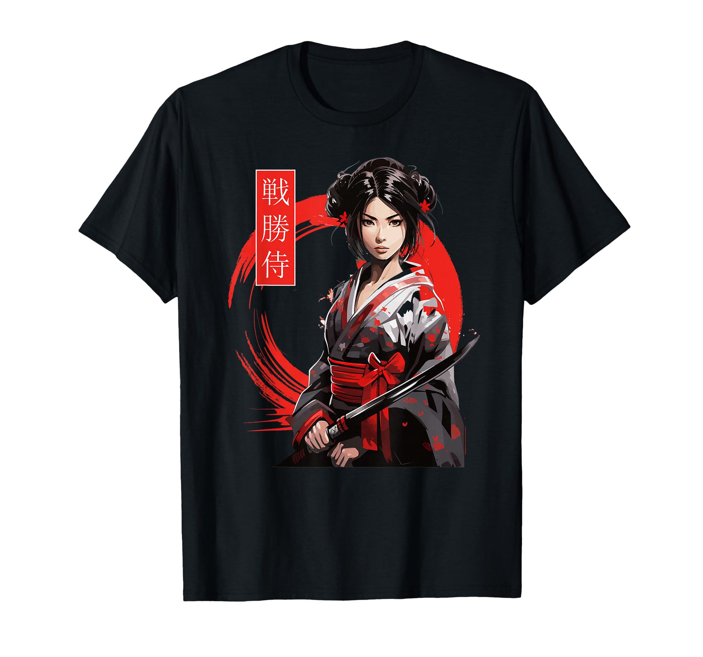 Japanese Samurai Girl Tee Cherry Blossom Woodblock Art Print T-Shirt