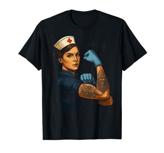 Tattoed Proud Nurse Rosie The Riveter Nursing Scrubs Life T-Shirt