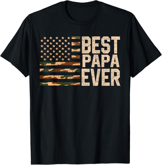 Best Papa Ever Retro Camouflage American Flag Father's Day T-shirt
