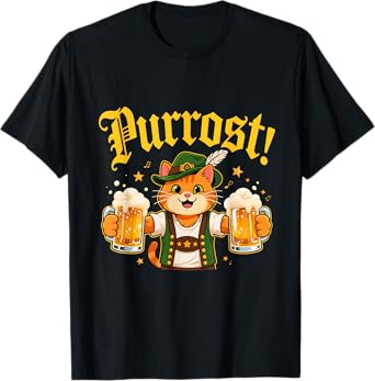 Funny Cat Oktoberfest Beer Purrfest Drinking Crew T-Shirt