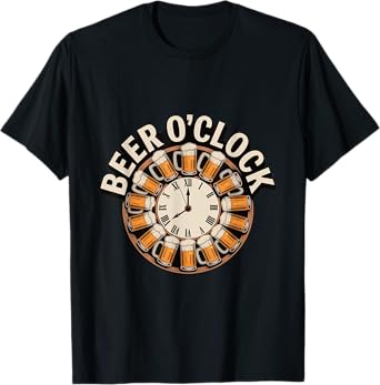 Beer O’Clock Clock with Roman Numerals and Beer Mugs Design T-Shirt