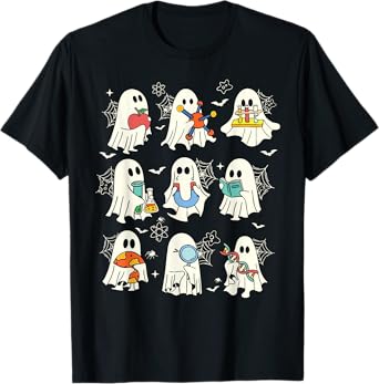 Retro Halloween Science Teacher Ghost Laboratory Teacher T-Shirt