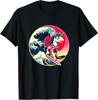 Great Wave Kanagawa Unicorn Surfing T-Shirt
