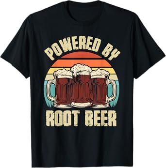 Powered By Root Beer Soda Drink Funny Root Beer Retro T-Shirt