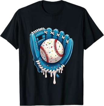 Baseball Drip Ice Cream Sprinkles Baseball Glove T-Shirt