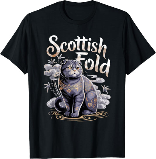 Chinese Traditional Art Scottish Fold Cat Coupari T-Shirt
