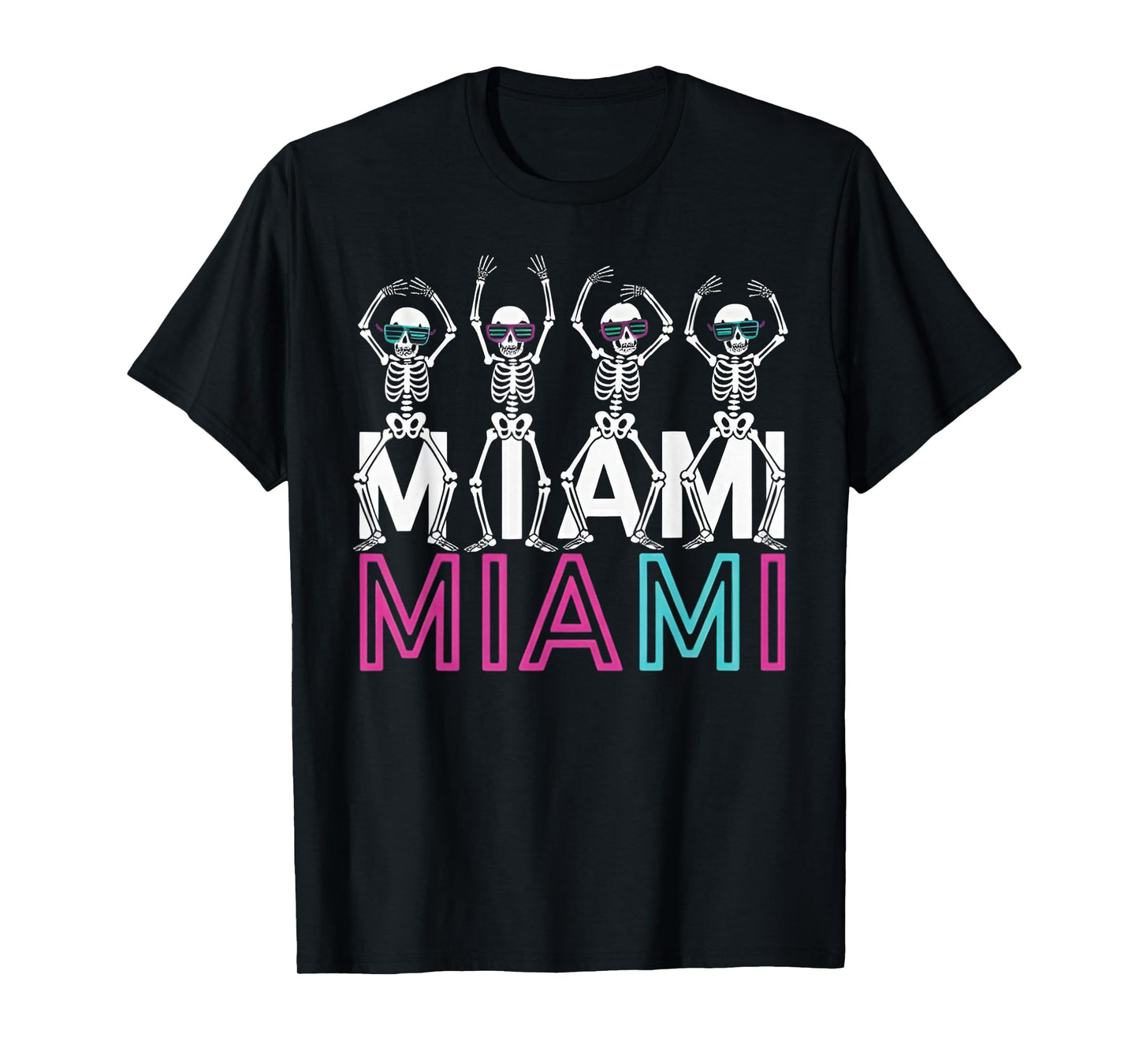 Funny Miami Florida Halloween Skeleton Classic Graphic Retro T-Shirt