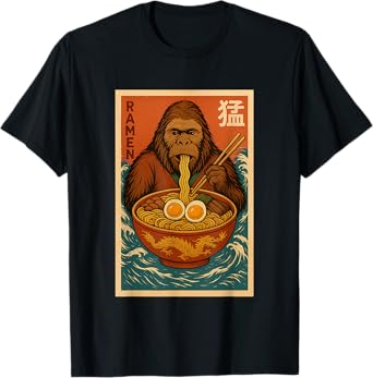 Bigfoot Eating Ramen Japanese Noodles Funny Gifts T-Shirt