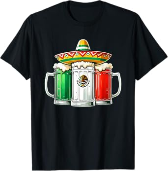 Mexico Funny Beer Mexican Flag Sombrero Hat Cinco De Mayo T-Shirt