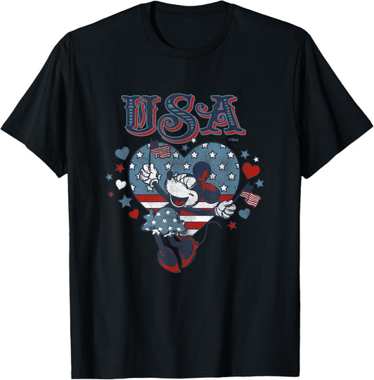 Disney Minnie Mouse with American Flags USA 4th of July T-Shirt
