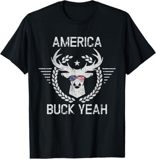 America 4th of July Buck Yeah Deer Hunter T-Shirt