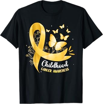 Gold Ribbon Childhood Cancer Awareness Girls Kids Women T-Shirt