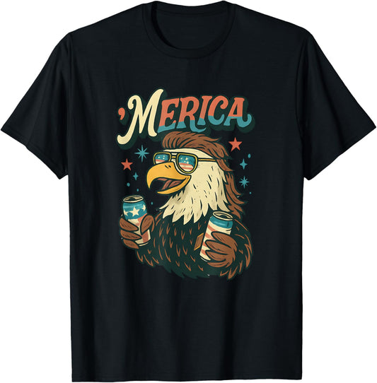 'merica Eagle Drinking Beers Funny Patriotic 4th Of July T-shirt