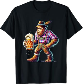 German Bigfoot Sasquatch Lederhose Funny Oktoberfest 2025 T-Shirt
