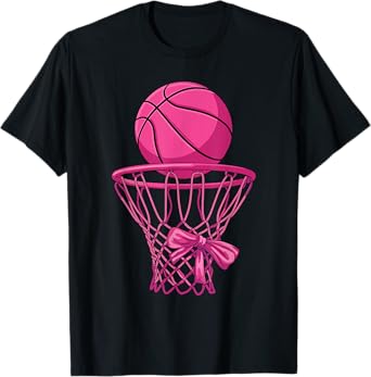pink Coquette Bow Basketball pink basketball mom mama girls T-Shirt