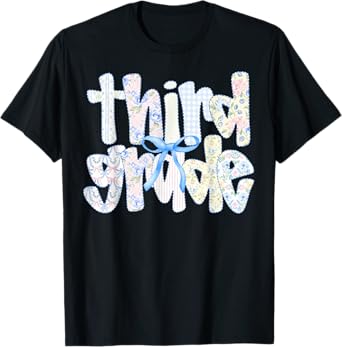 3rd Grade Coquette Bow Third Grade Blue Toile Teacher Girl T-Shirt