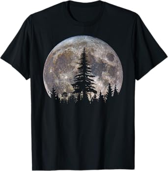 Retro Full Moon Vintage Forest Nature Minimalist Pine Tree T-Shirt