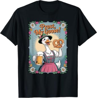 Funny Oktoberfest Goose Prost Beer Pretzel Design T-Shirt