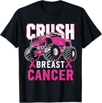 Monster Truck Pink Breast Cancer Awareness Kids Toddler Boys T-Shirt