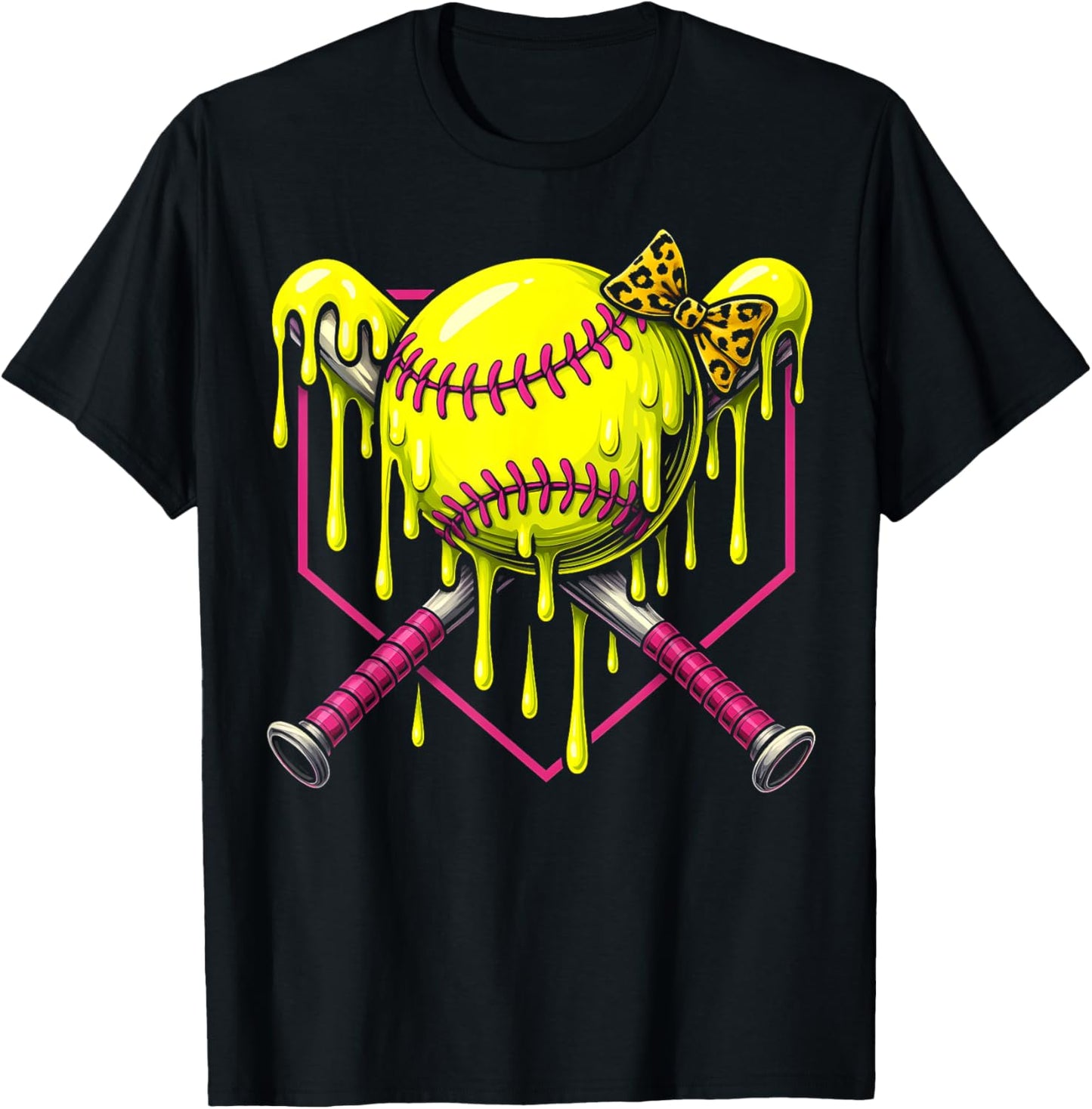 Softball Drip Girls Ice Cream Drip Youth Softball Girl Bow T-Shirt
