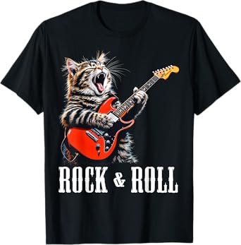Rock & Roll Guitar Cat Vintage ROCK Guitarist Kitty Men Women Kids T-Shirt