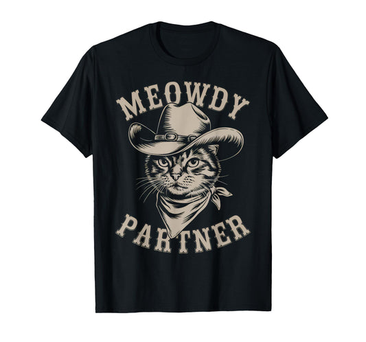 Meowdy Cat Funny Cowboy Western Graphic Cat Lady Cat Dad T-Shirt