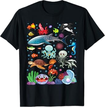 Cute Sea Animals Kids Children Ocean Creatures Clownfish T-Shirt
