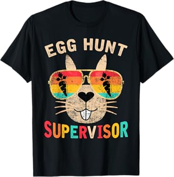 Egg Hunt Supervisor Retro Egg Hunting Party Mom Dad Easter T-Shirt