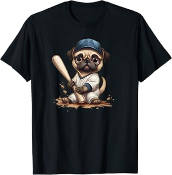Pug Dog Gift for Mens Baseball, Funny Pug Baseball T-Shirt