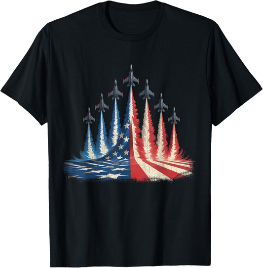 Fighter Jet American Flag 4th of July Tee T-Shirt