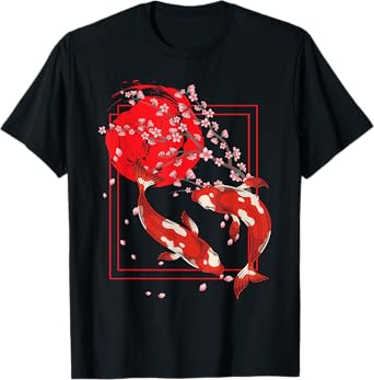 Asian Koi Pond Sakura Cherry Blossom Japanese Fish Koi Carp T-Shirt