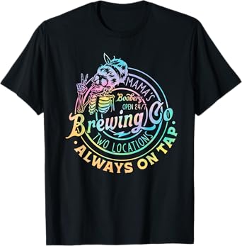 Retro Mama's Boobery Brewing Co Tie Dye Funny Skeleton T-Shirt