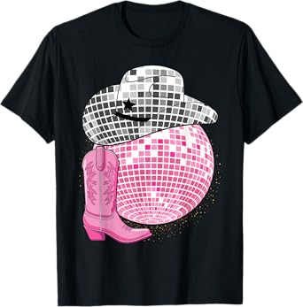 Cowgirl Pink Disco with Cowboy Hat Retro T-Shirt