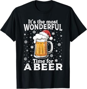 Funny Christmas Pajama Outfit Men Women Beer Mug Santa Hat T-Shirt