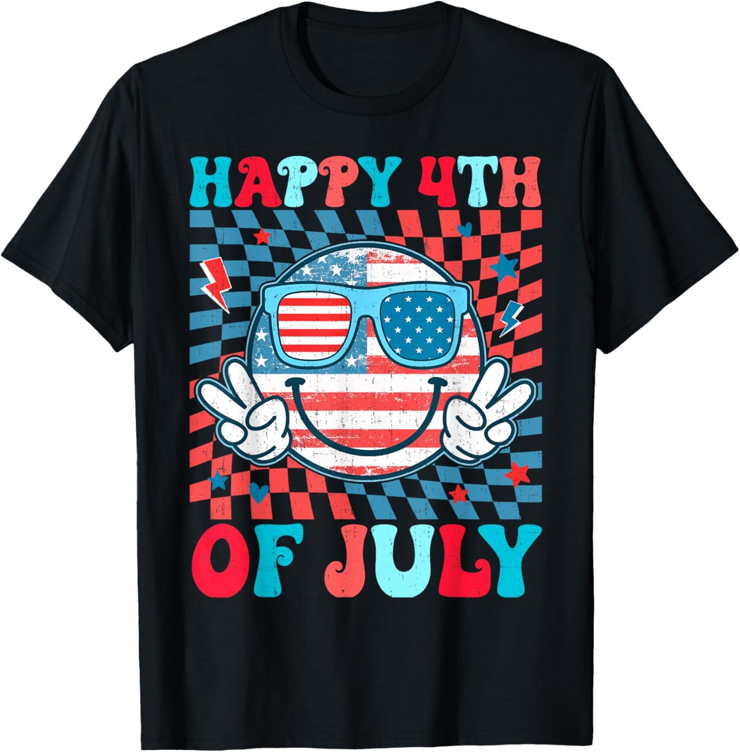 Happy 4th Of July Cool Peace Face Usa Flag Independence Day T-shirt
