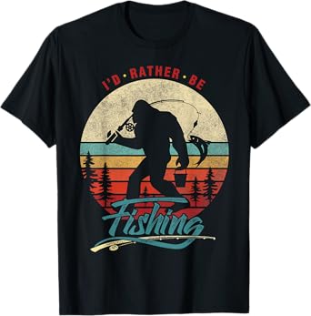 I'd Rather Be Fishing Bigfoot Sasquatch Fishing Men Boys T-Shirt