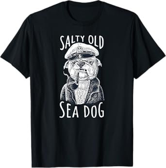 Maritime Dog Salty Old Sea Dog Capitain Nautical Men Women Girls Kids T-Shirt