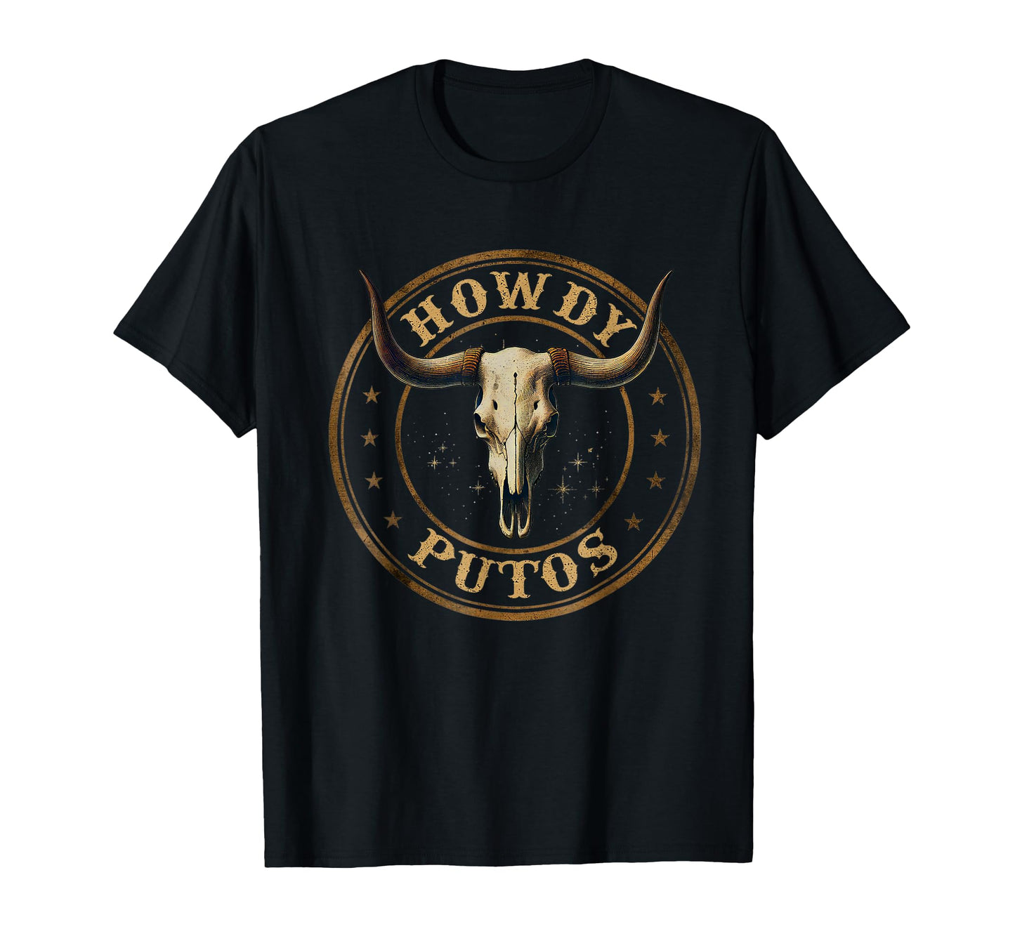 Vintage Howdy Putos Western Cowboy Bull Skull Country Vibes T-Shirt