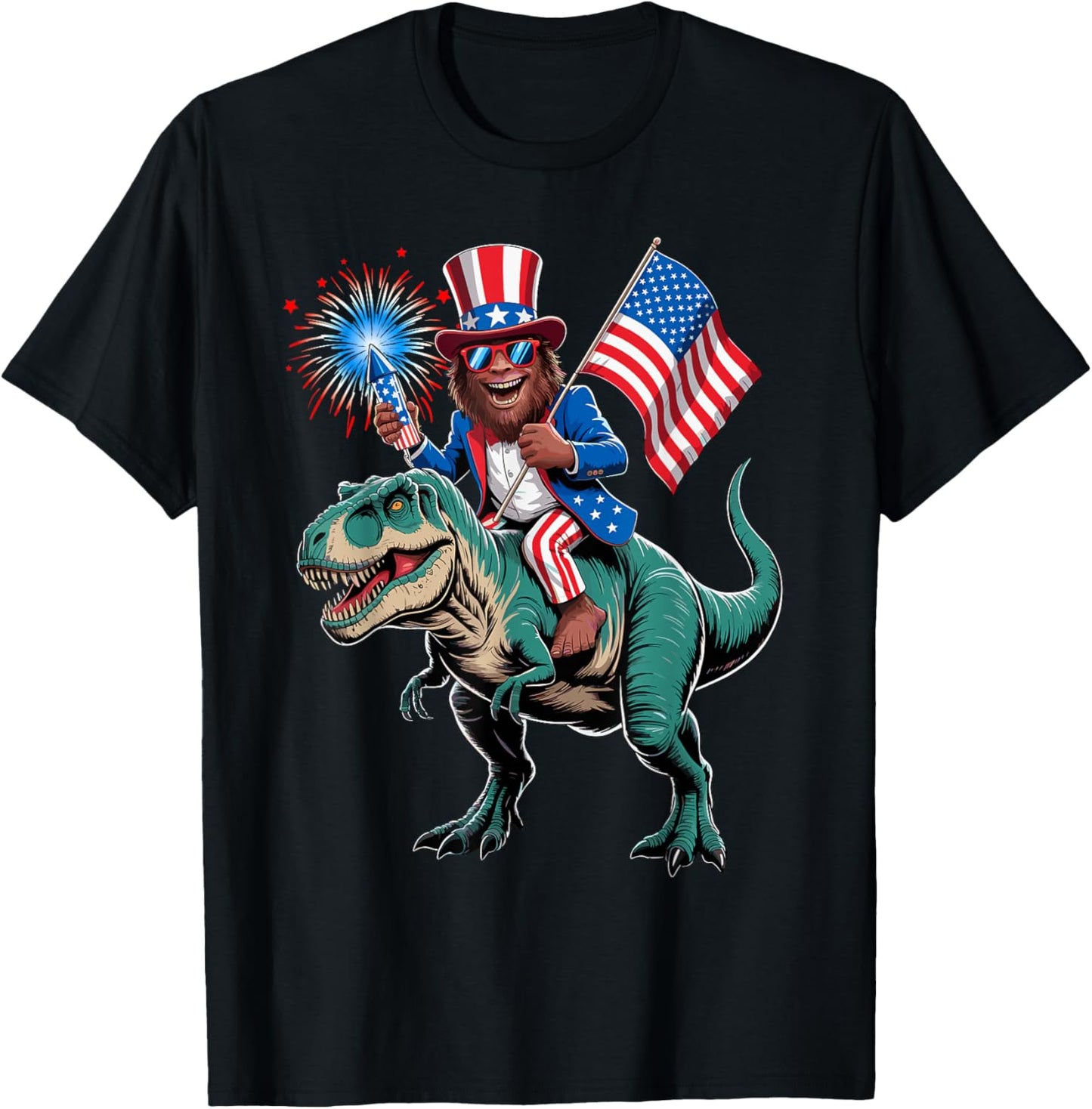 4th Of July Patriotic American Bigfoot Trex Sasquatch Flag T-Shirt