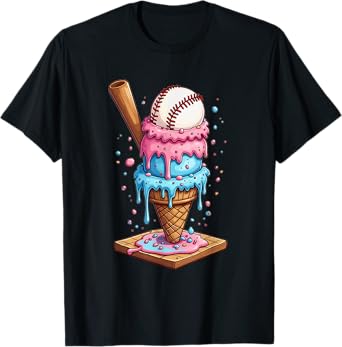 Funny Baseball Ice Cream Dripping Cone For Men Women Boys T-Shirt
