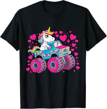 Funny Cute Unicorn Riding A Pink Monster Truck Girls Toddler T-Shirt